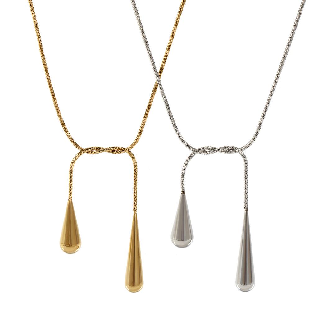 1 Piece Concise Snake Chain Knot Drop Necklace Stainless Steel Dainty Long Chain Necklace For Women Jewelry Birthday Gift 80cm
