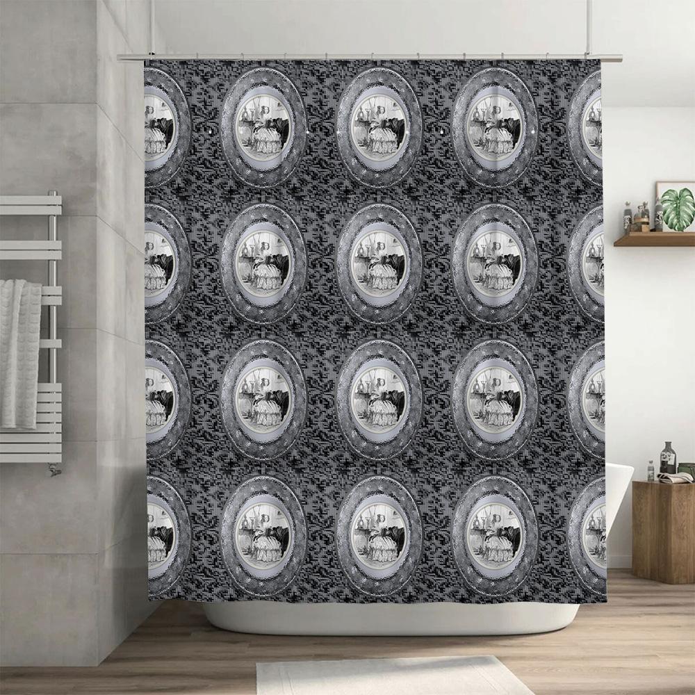 Vintage Black Lace Shower Curtain With Classic Silver Floral Print Water Resistant Home Decor For Bathroom Accessories In Grey W