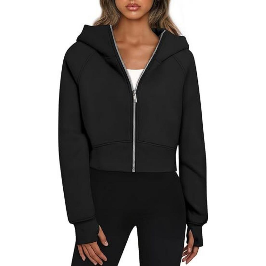 Women's Fashion Casual Hooded Zip Padded Long Sleeve Solid Colour Sweatshirt