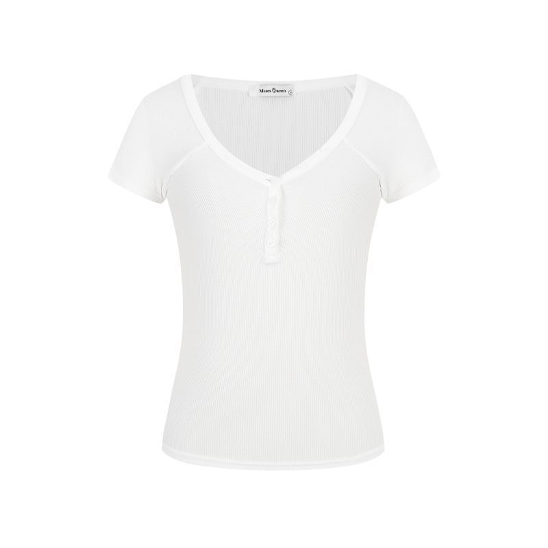 Queen White Vneck Short Sleeve T Shirt For Summer Casual Women