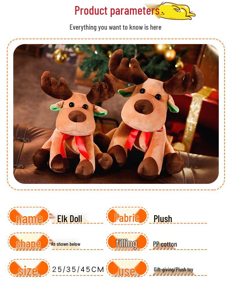 Cartoon Christmas Reindeer Plush Toy - Holiday Decoration & Gift for Girls and Kids.