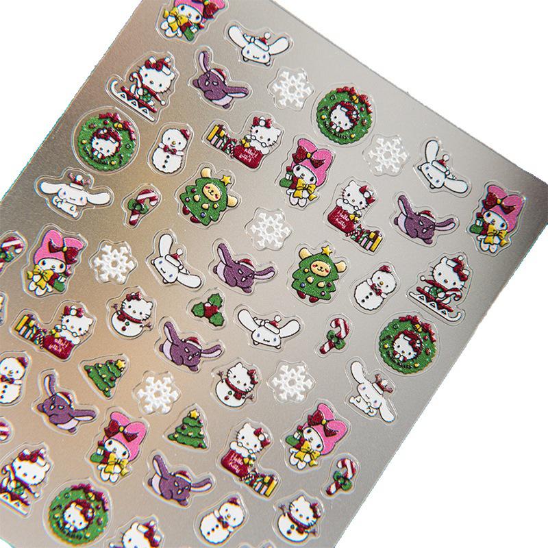 Sky Cute Sanrio Christmas Nail Art Stickers - Embossed Cartoon DIY Journal Decals