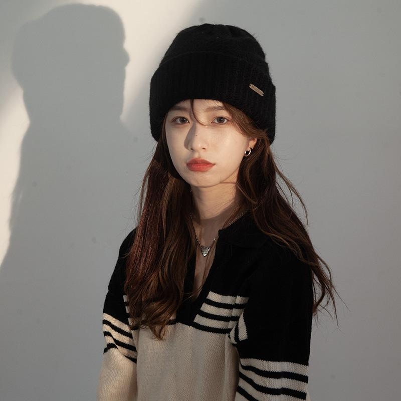 Großer Kopfumfang Wollmütze Damen Herbst und Winter Wollmischung Kälteschutzmütze Trendig Vielseitig Grau Locker Warm Gestrickte Mütze Herren