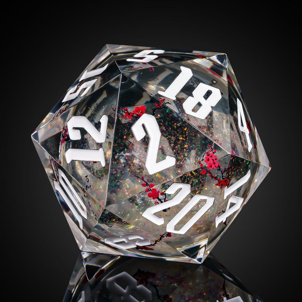 Cusdie 55MM D20 Kostky s ostrými hranami Samolepky švestkových květů 20stranné Kostky Písek v kostce D20 Polyedrické kostky pro RPG Stolní hru D&D Dárek