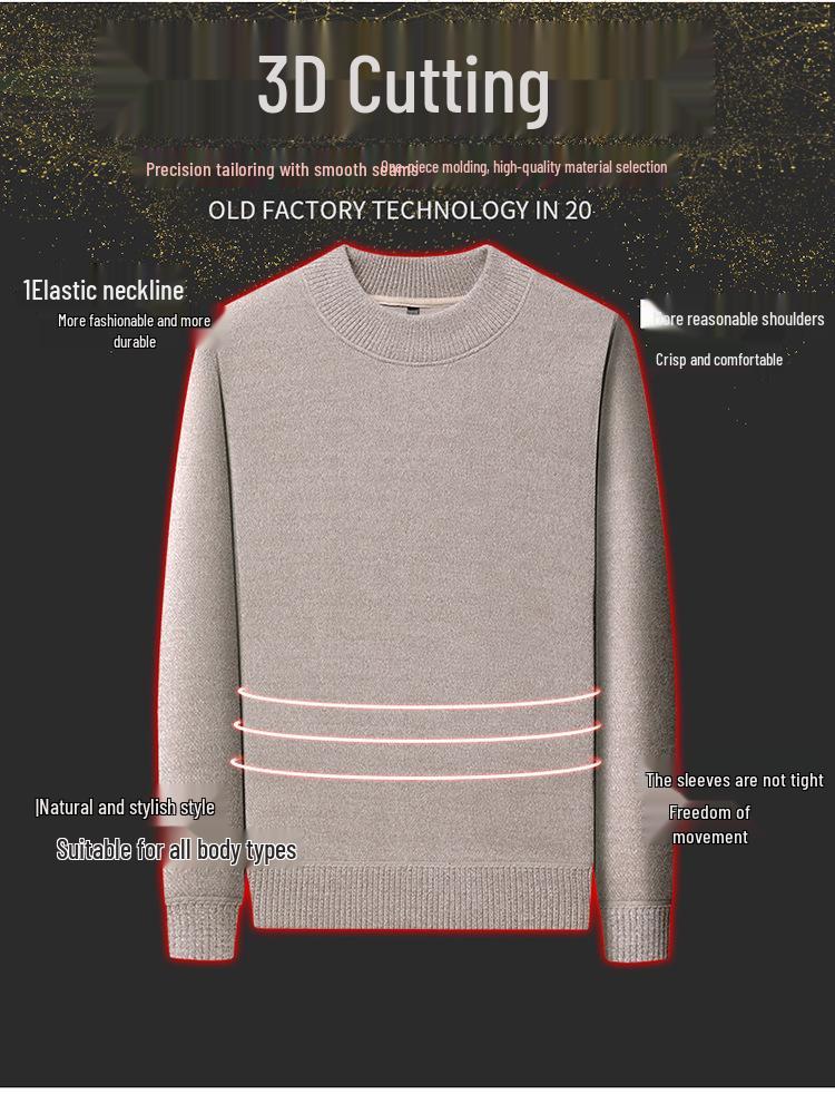 Men's Thick Plush High Neck Sweater - Pure Color Knit for Winter Warmth