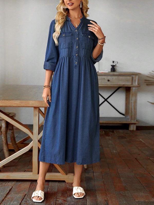 Damen Plus Size Street Style Einfarbiges Jeans-Langkleid