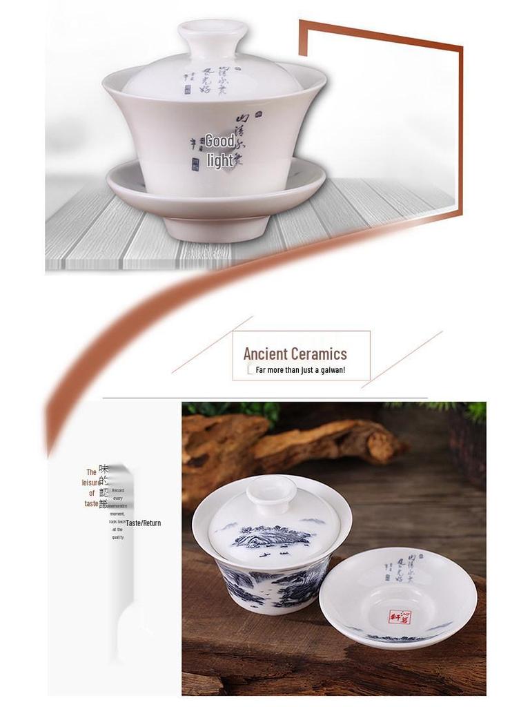 Gaiwan Teacup Set: Blue and White Ceramic with Lid, 120ml Capacity