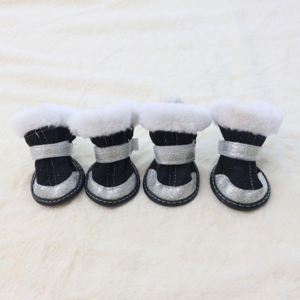 4Pcs/Set Waterproof Winter Dog Shoes Warm Thickened Pet Snow Boots Velvet Soft Sole Anti-slip Dog Shoes Outdoor Indoor