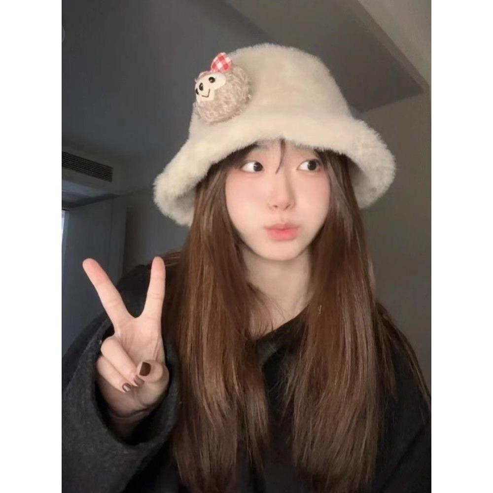 Women’s Hat Fluffy Fisherman Hat - Autumn Winter Warm Versatile Bucket Hat with Creative Ear Flaps