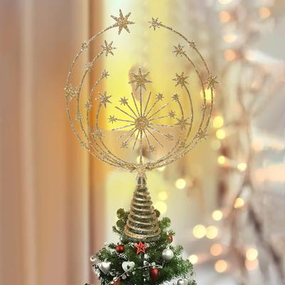 2026 Étoile Décoration Sommet Sapin de Noël Sculpture sur Fer Flocon de Neige 3D Topper Étoile Sapin de Noël Ornements Métalliques Présentoir Décorations de Fête