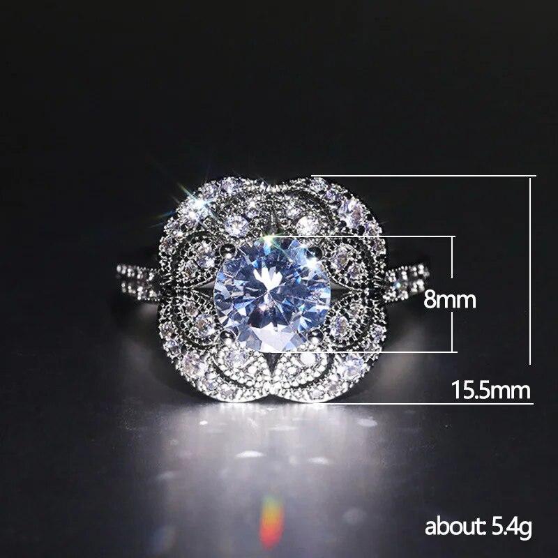 Luxury Jewelry 925 Silver Large Round Cut White Topaz CZ Diamond Couple Rings Women Wedding Bridal Ring Set