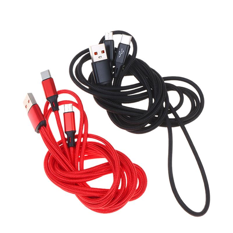 2-in-1 USB C Fast Charging Cable 5A Y Splitter Micro USB Data Cord for Android Phones Tablets Car Travel Use