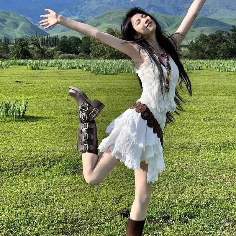 Maillard Western Cowboy Boots Women's 2025 New Spring and Autumn Coarse Heel Boots But Knee High Martin Boots