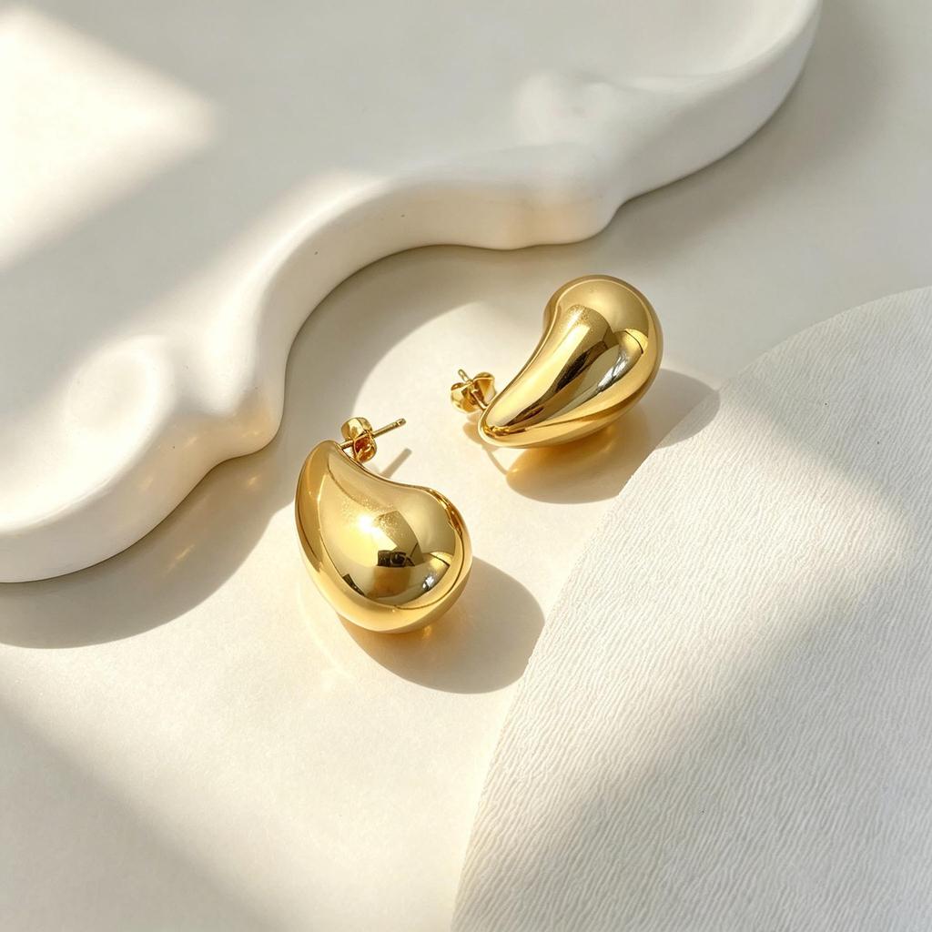 European and American 18k Gold-Plated Stainless Steel Water Drop Stud Earrings