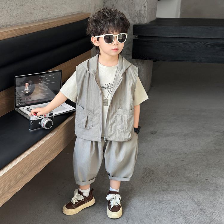 Boys' Summer Fashion Workwear Hooded Vest & Shorts Set, 2026