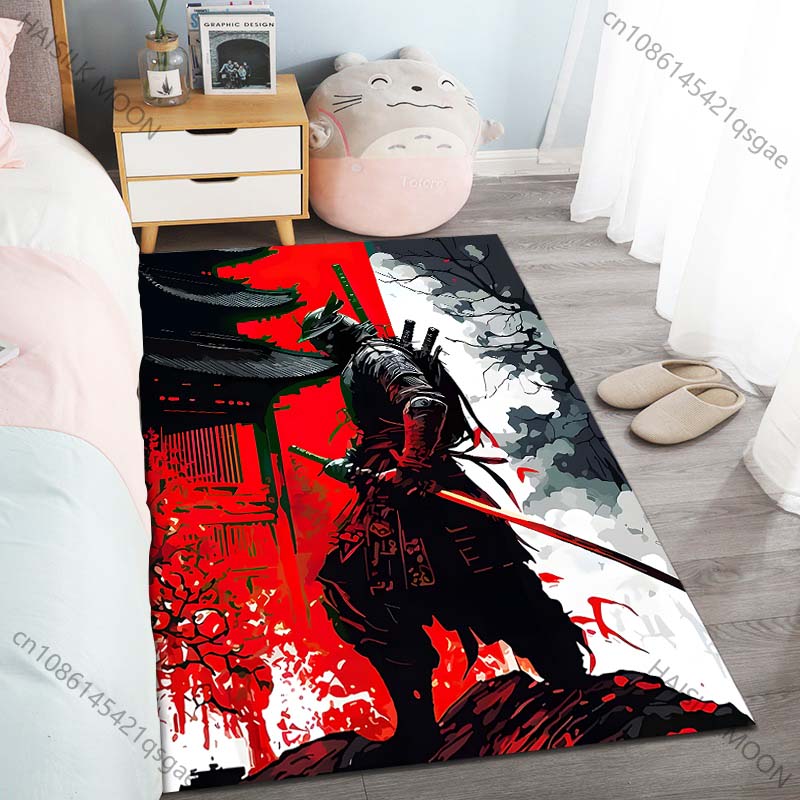 Samurai with Swords Red-white Pattern Rug Carpets for Bedroom Living Room Sofa Mat Creative Door Mat Cloakroom Home Decor