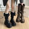 [Xu Jiaqi] Autumn and Winter Thick-soled Thick-heeled Pleated Medium-high Elastic Stacking Boots Women's Boots