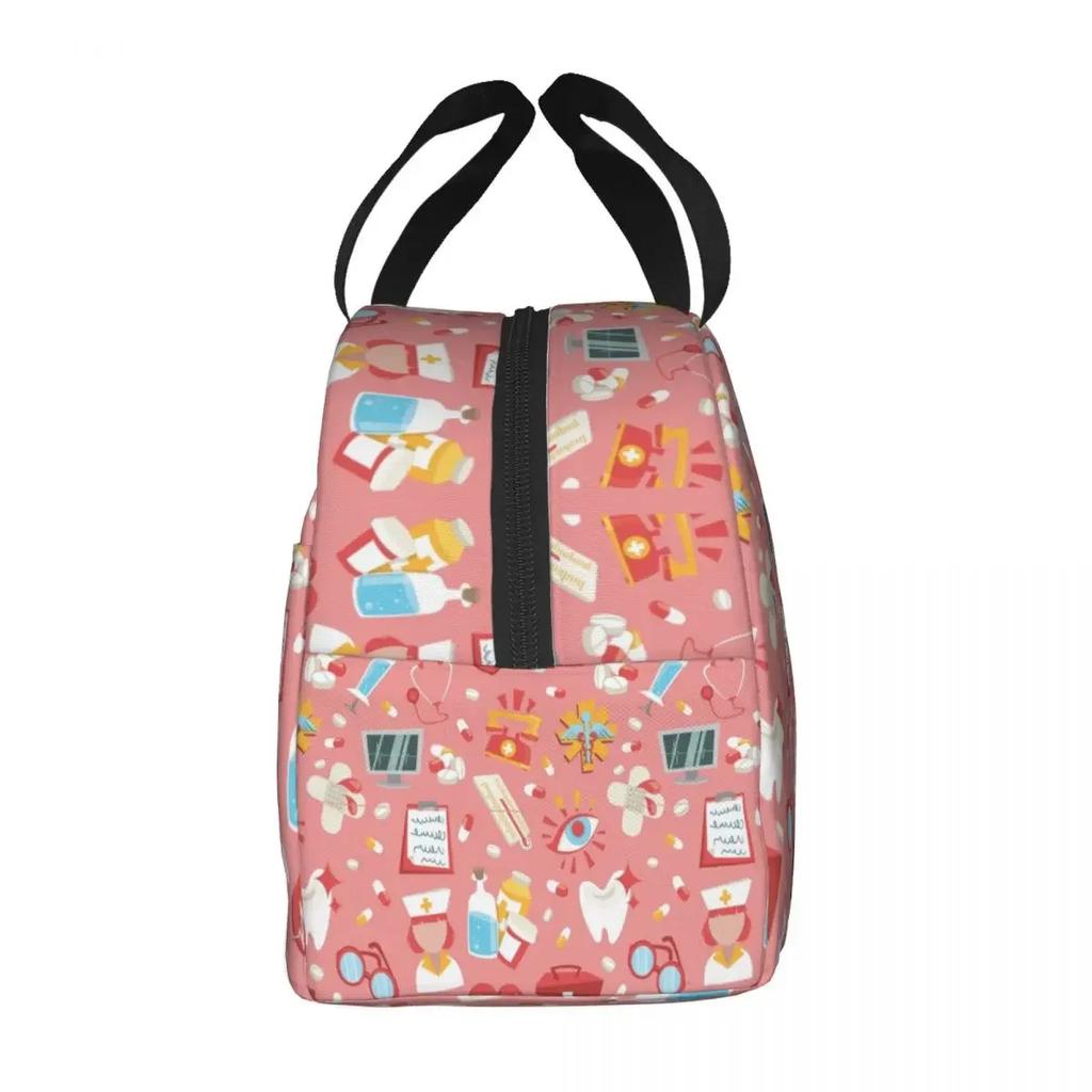 Nurse Tool Pattern Insulated Lunch Tote Bag for Women Nursing Resuable Thermal Cooler Food Lunch Box Work School Travel