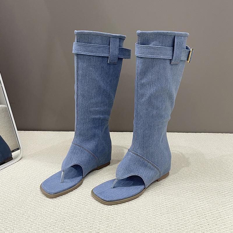 Two-wear herringbone toe cowboy leather pleated cool boots 2024 new western cowboy boots hot girl trousers boots sandals women