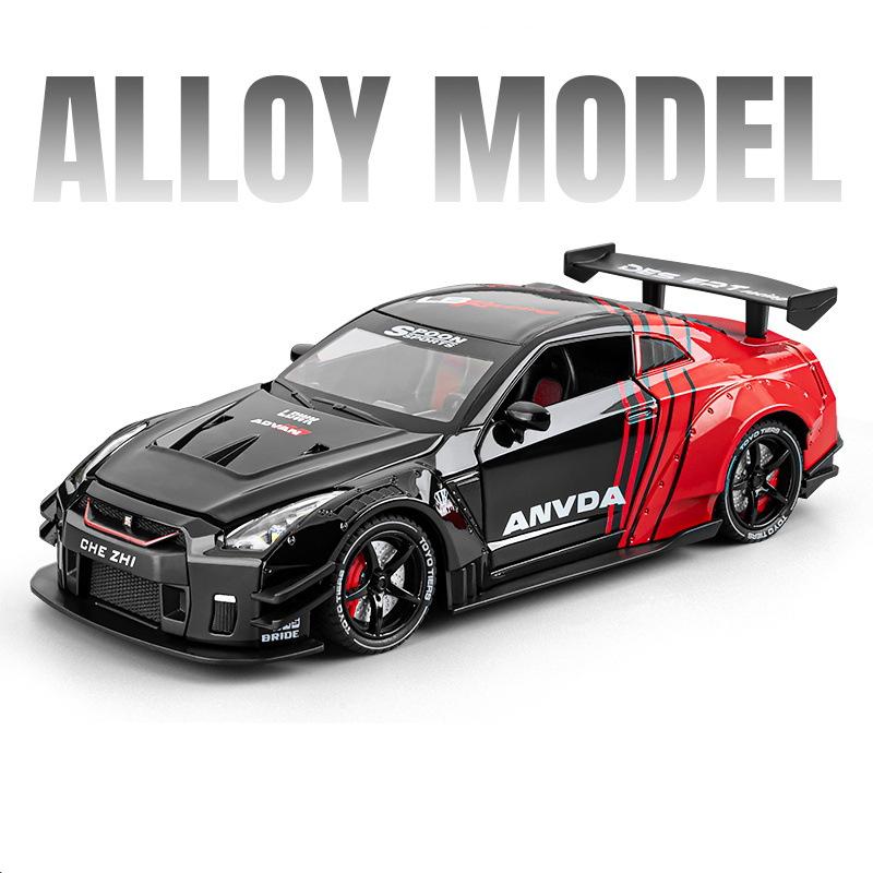 1/24 Nissan GT-R GTR R35 Stop Metalu Samochód Sportowy Model Odlewany Metal Pojazdy Wyścigowe Model Samochodu Dźwięk i Światło Z Spryskiwaniem Zabawka Dla Dzieci Prezent