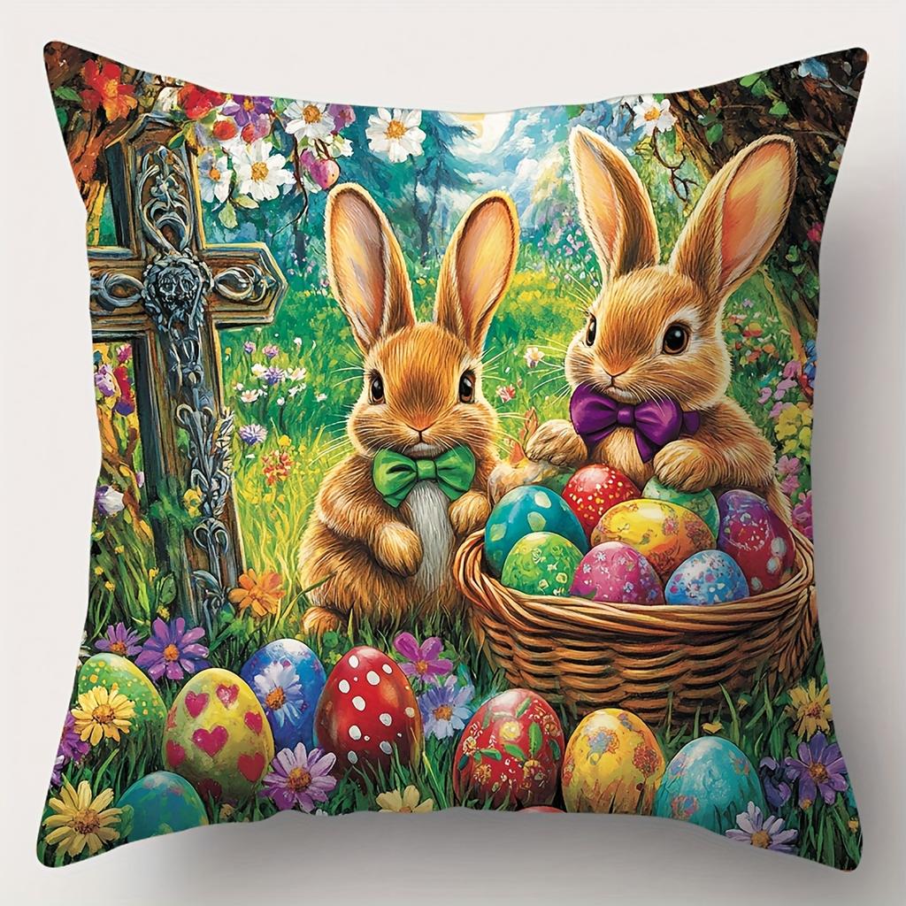 4-piece Easter Theme Pillowcase Set, Suitable for Sofa, Car, and Bedroom Decoration, Insert Not Included
