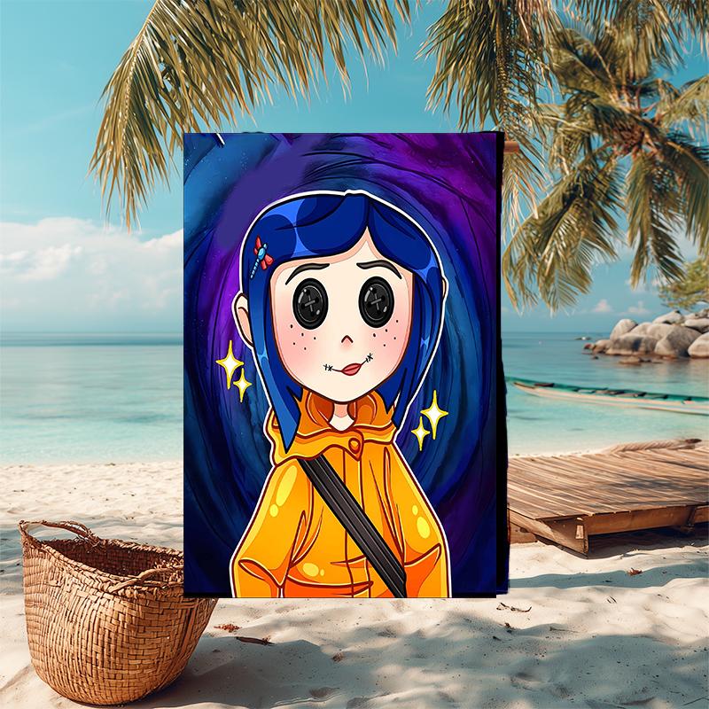 1pc C-Coraline Beach Towel, Comfortable and Thick, and Swimming/Bath/Picnic/Camping Towel, Suitable for Seaside Beaches