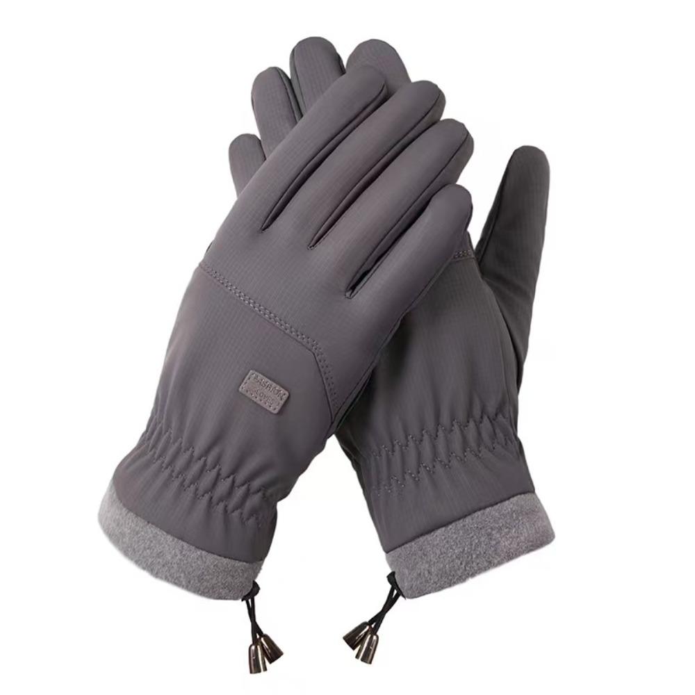 PP Cotton Male Anti-cold Mittens Drawstring Rope Plush Thickened Gloves Waterproof Mittens Cycling