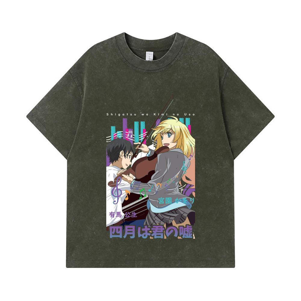 275 GSM Washed T-shirts 100% Cotton Your Lie in April V1 Print Unisex Heavy Cotton T Shirt