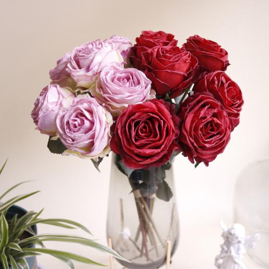 Artificial Rose Flower Realistic Faux Silk Rose with Stem for DIY Wedding Bouquets Home Party Table Centerpiece Floral Arrangement