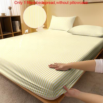 1 Simple Modern Stripe Geometry Printed Matte Fitted Sheet, Bedroom Printed Bed Cover, Bedding (excluding Pillowcases)