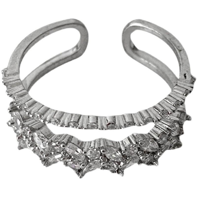 Double-layer Zircon Metal Open Ring - Korean Minimalist Niche Design for Women