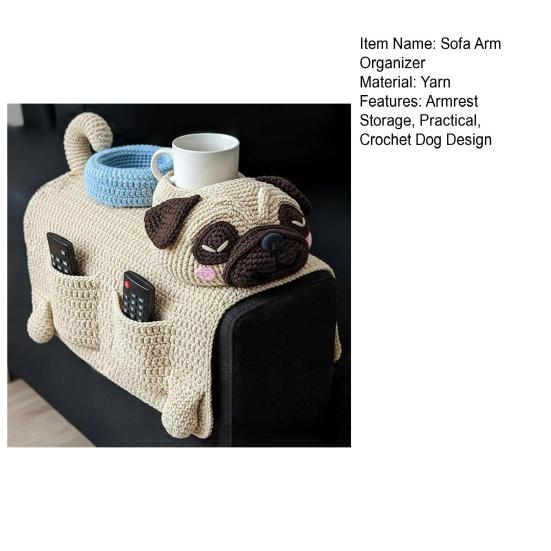 Dog Sofa Arm Organizer Crochet Dog Sofa Armrest Organizer with 2 Pockets And 1 Mug