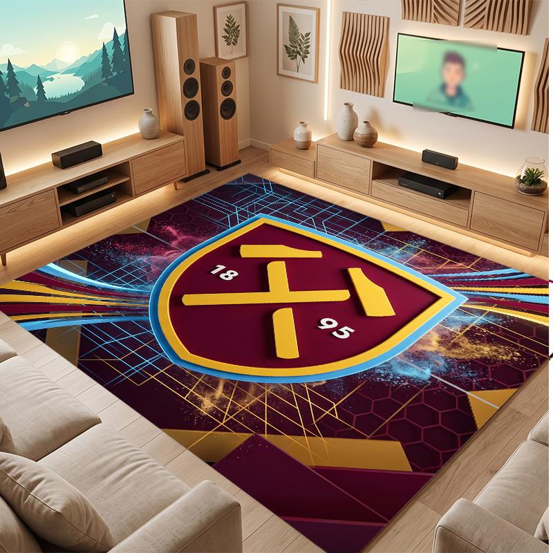 West Ham United Fußball Druck Kristall Samt Teppich, Bequemer Wasserabsorbierender Rutschfester Innenboden Teppich
