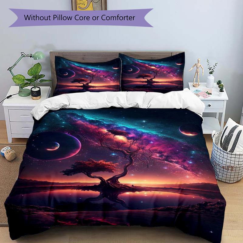 3pcs Fantasy Galaxy Tree Bedding Set - Includes One Quilt Cover and Two Pillowcases (No Core) - Home Decor, Festival Gift, Polyester Fabric,