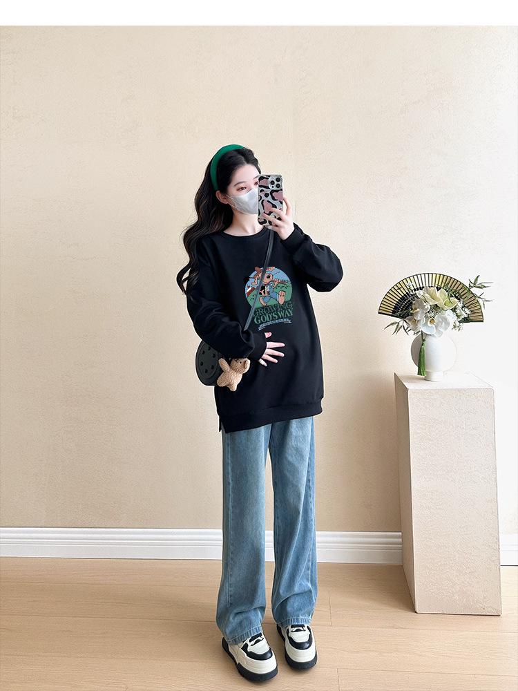 Umstandsmode 2025 Herbst/Winter Fashion Bauchbedeckendes Sweatshirt & Jeans Zweiteiler