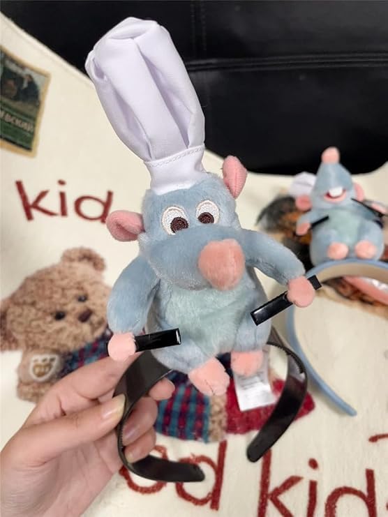 [Raineed] Women's Ratatouille Mouse Headband, Stylish Mouse Hair Ornament, Plush Headband, Cosplay Accessory, Cute Anime Style, Perfect for Parties,