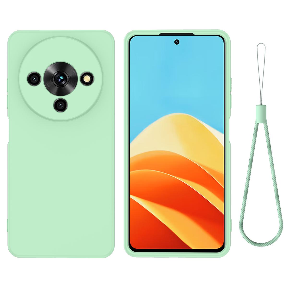 

Для ZTE Blade A76 5G Чехол из жидкого силикона Задняя крышка телефона с ремешком для руки Green