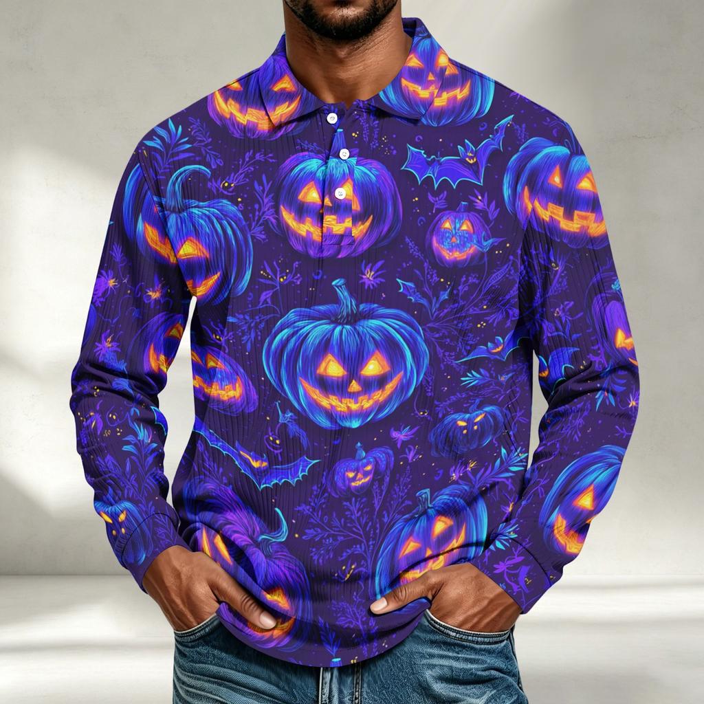 Men's Long Sleeve Shirt Halloween Print Loose Fit Casual Top