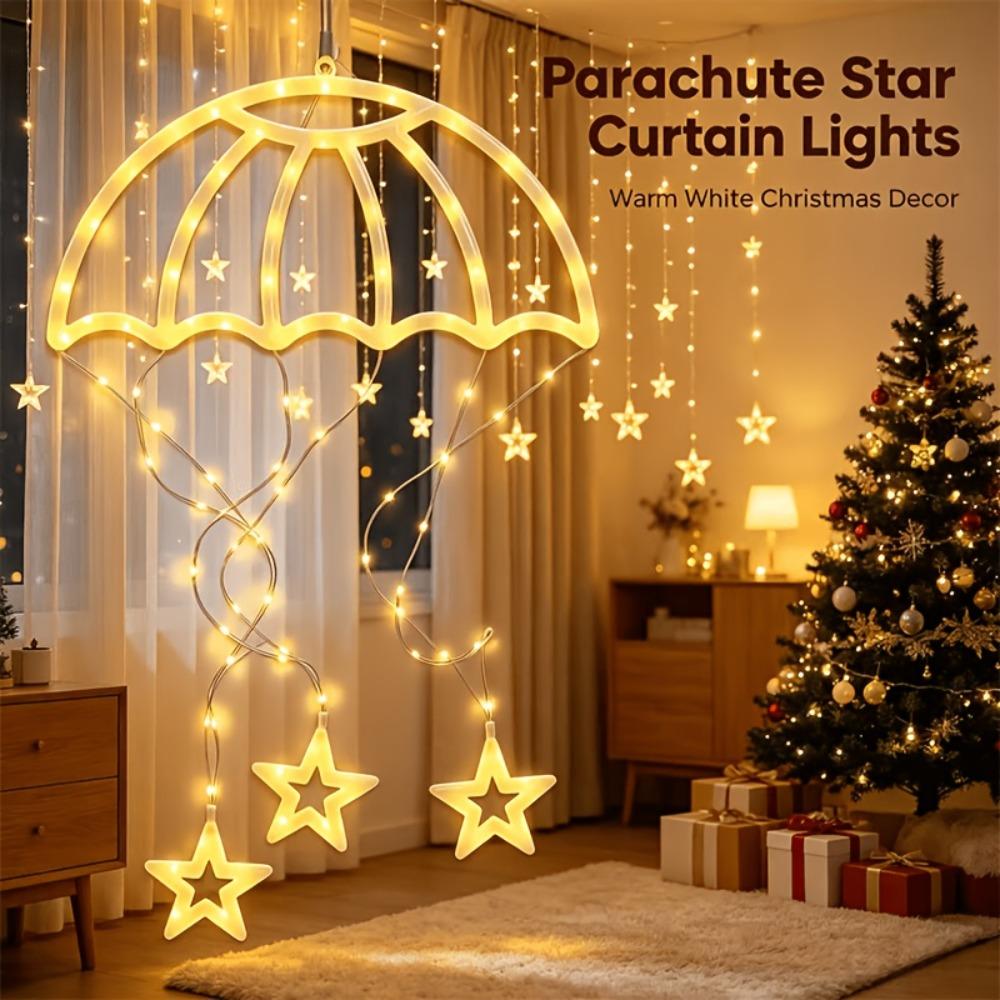 Warm/Colorful Light Parachute Star Lantern Pink Heart Festival Decorative Lights  Exterior Wall