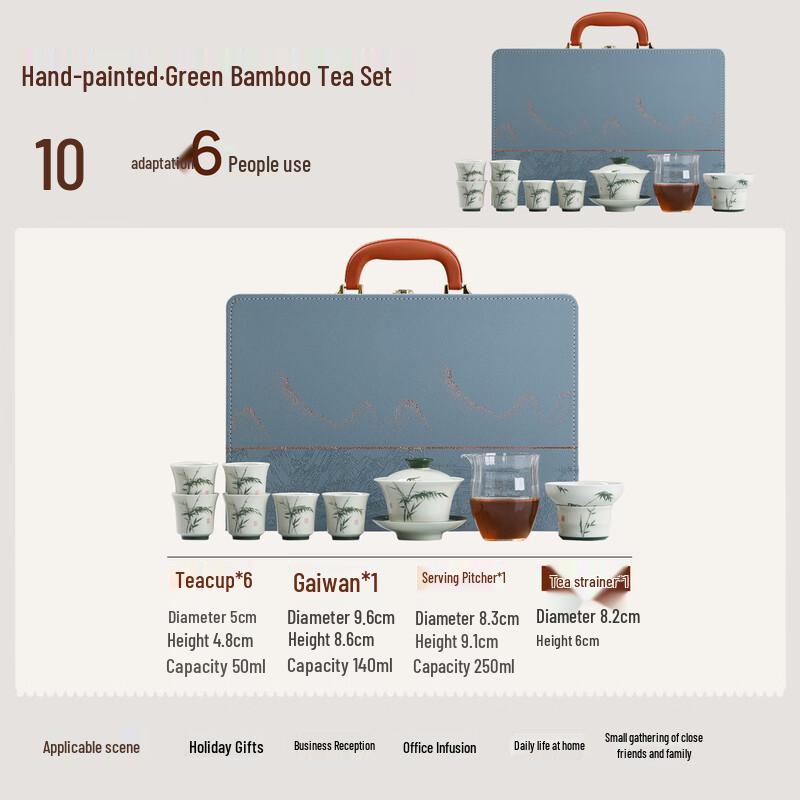 Mutton Fat Jade Porcelain Kung Fu Tea Set - Green Bamboo