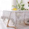 Transparent Soft Glass Tablecloth Waterproof Oil Resistant Soft PVC Table Mat That Can Hang Down Lace Embroidered Square Tablecloth