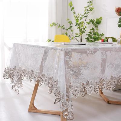 Lace Embroidered PVC Tablecloth Waterproof Oil-proof Rectangle Table Cloth Clear Transparent Dining Tables Cover Party Decor