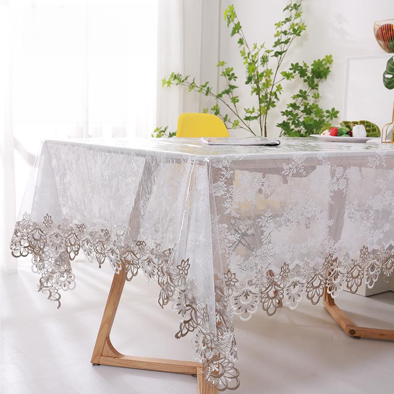 Transparente Weichglas-Tischdecke Wasserdicht Ölbeständig Weiche PVC-Tischmatte Die Herabhängen Kann Spitze Bestickte Quadratische Tischdecke