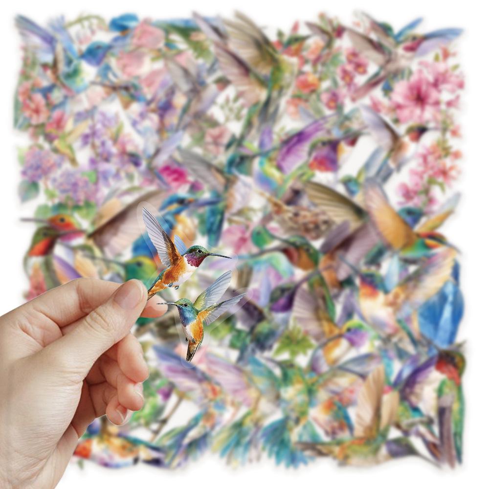 50 Watercolor Bird Transparent Stickers for Phone, Luggage, iPad, Water Bottle, Guitar - Waterproof Decorative Set
