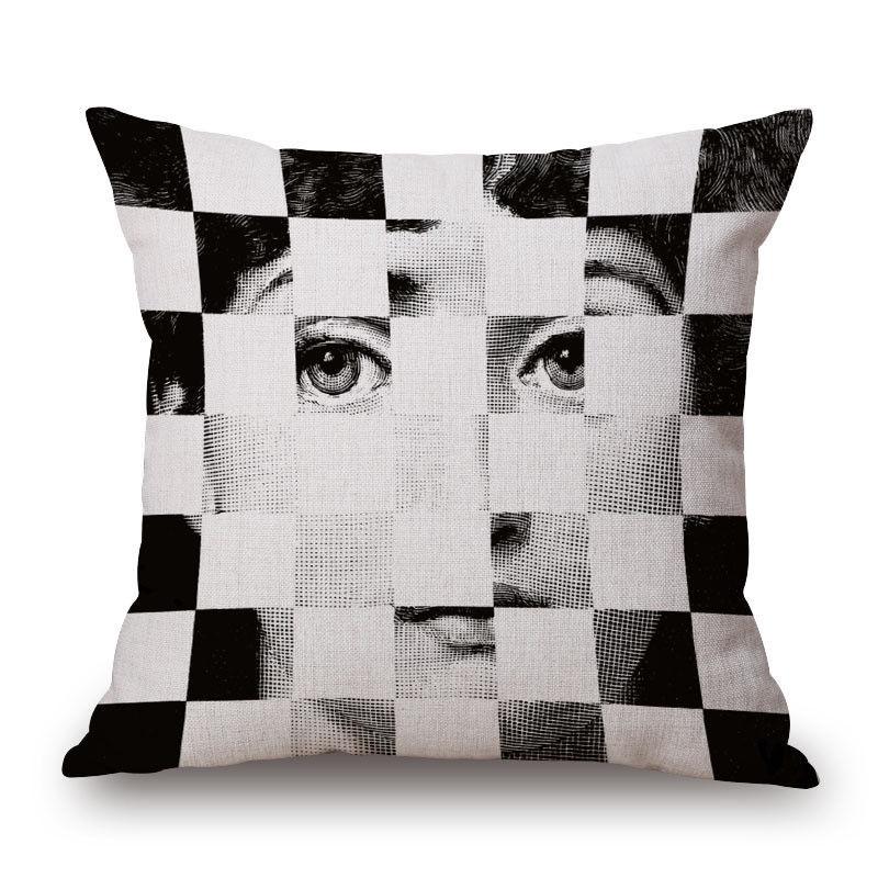 Unique Linen Vintage Piero Fornasetti Face Throw Pillow Case With Artistic Face Illustration