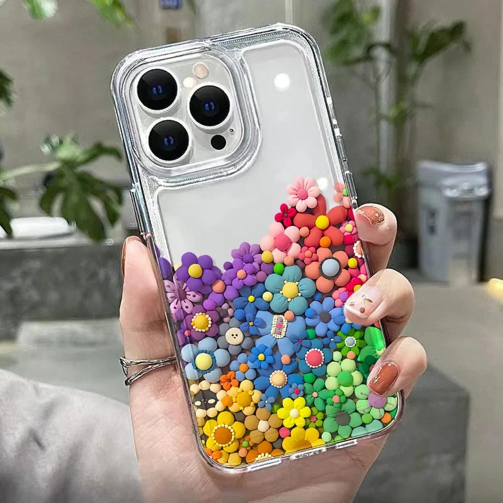 Colorful flower phone case for iPhone 15 Pro phone case iPhone 11 13 12 14 Pro Max XR XS X 7 8 Plus SE transparent shockproof pr