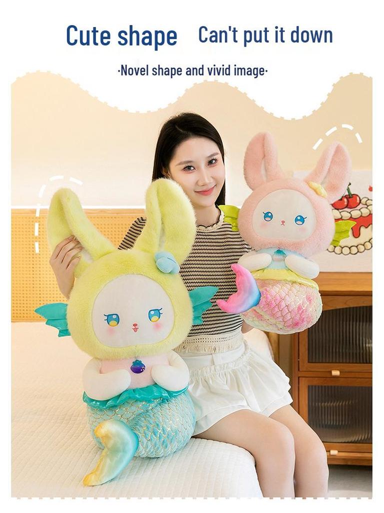 Colorful Mermaid Rabbit Plush Toy Pillow, Creative Gift for Girls