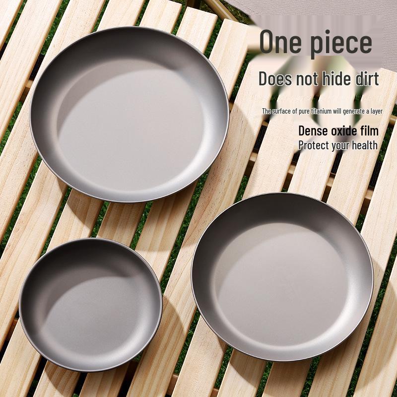 High-End Antibacterial Titanium Dinner Plate: Food-Grade, Multi-Functional, Round, Portable for Household and Outdoor Camping.