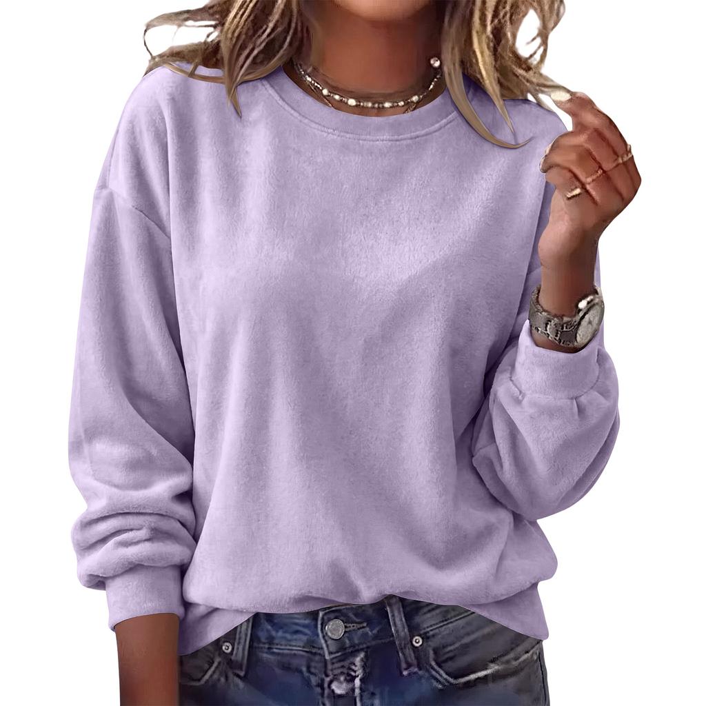 Women's Fashion Long Sleeve Round Neck Sweatshirt, Color Casual Pullover Top