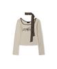 Ledeoli Square Neck Tie Scarf T-Shirt [Khaki]